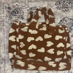 Anthropologie Rust and Cream Sherpa Heart Tote